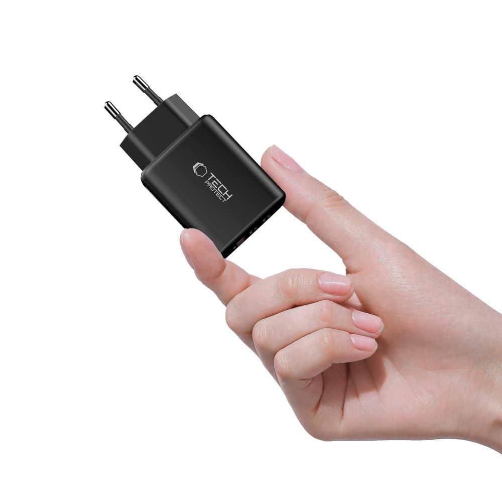 Tech-Protect NCA65W-GAN 3-port PD 65W/QC3.0 töltő - fekete