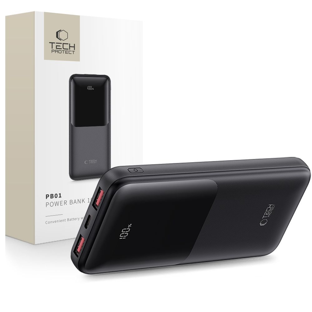 Tech-Protect PB01 powerbank 10000mAh 22,5W - fekete színben