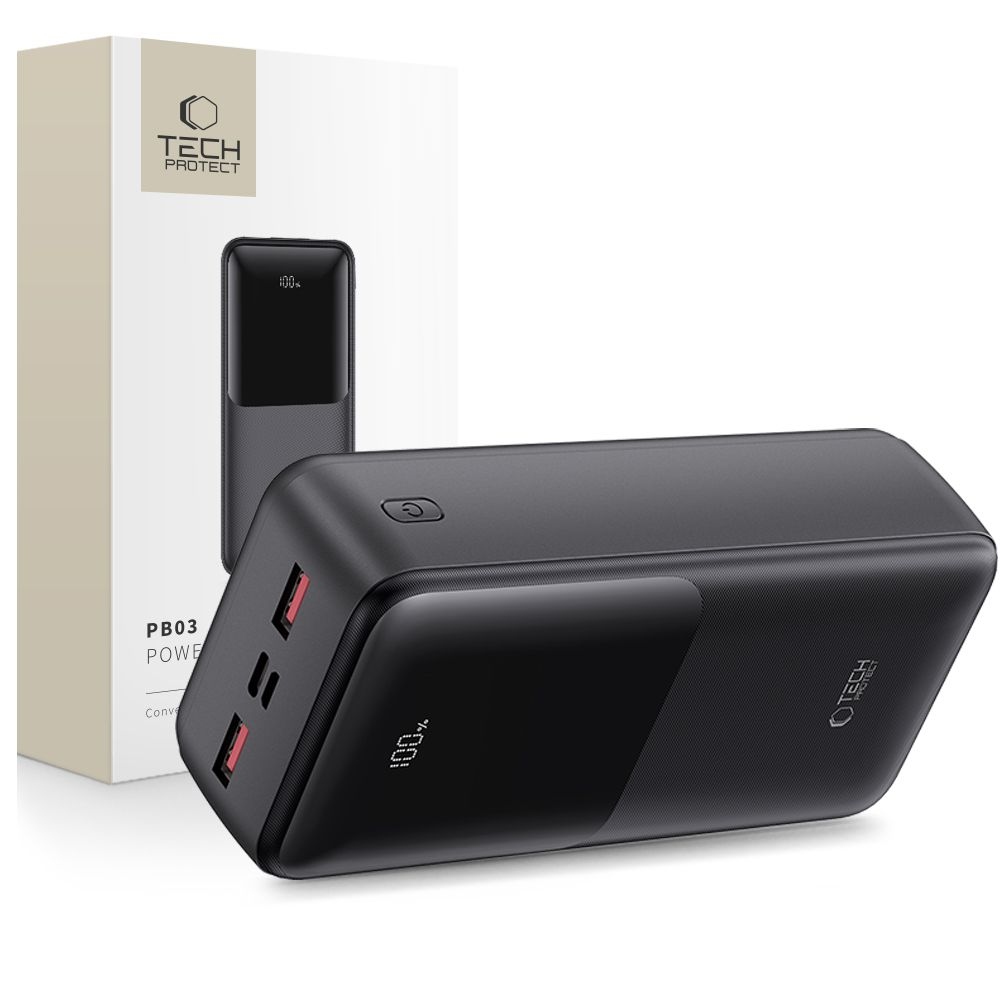 Tech-Protect PB03 powerbank 30000mAh 22,5W - fekete színben