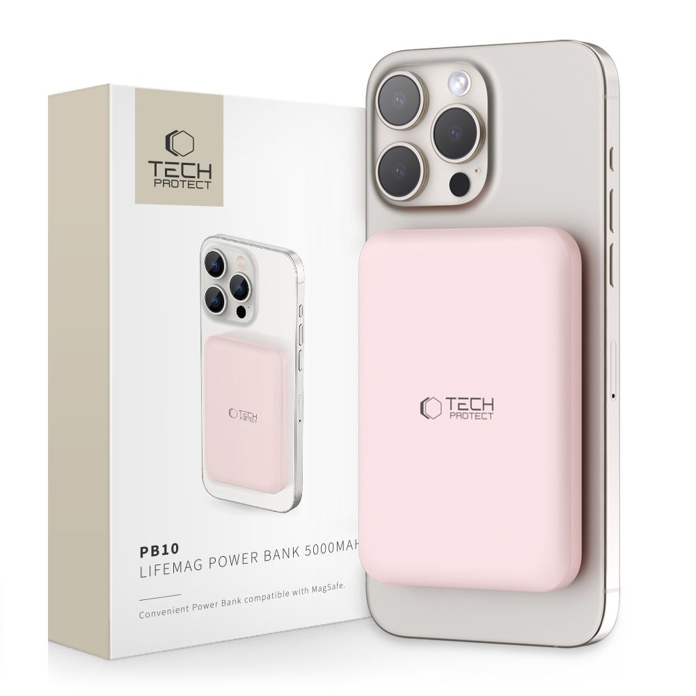 Tech-Protect PB10 LifeMag MagSafe Powerbank 5000 mAh 15W - rózsaszínű