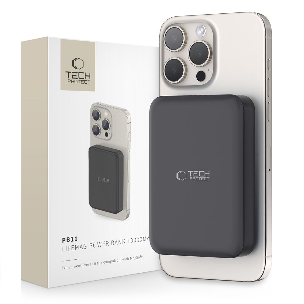 Tech-Protect PB11 LifeMag MagSafe Powerbank 10000 mAh 15W - fekete színben
