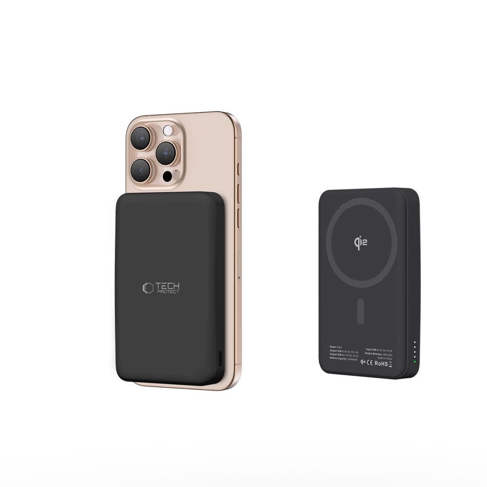 Tech-Protect PB24 LifeMag Qi2 MagSafe Powerbank 10000mAh 15W - fekete színben