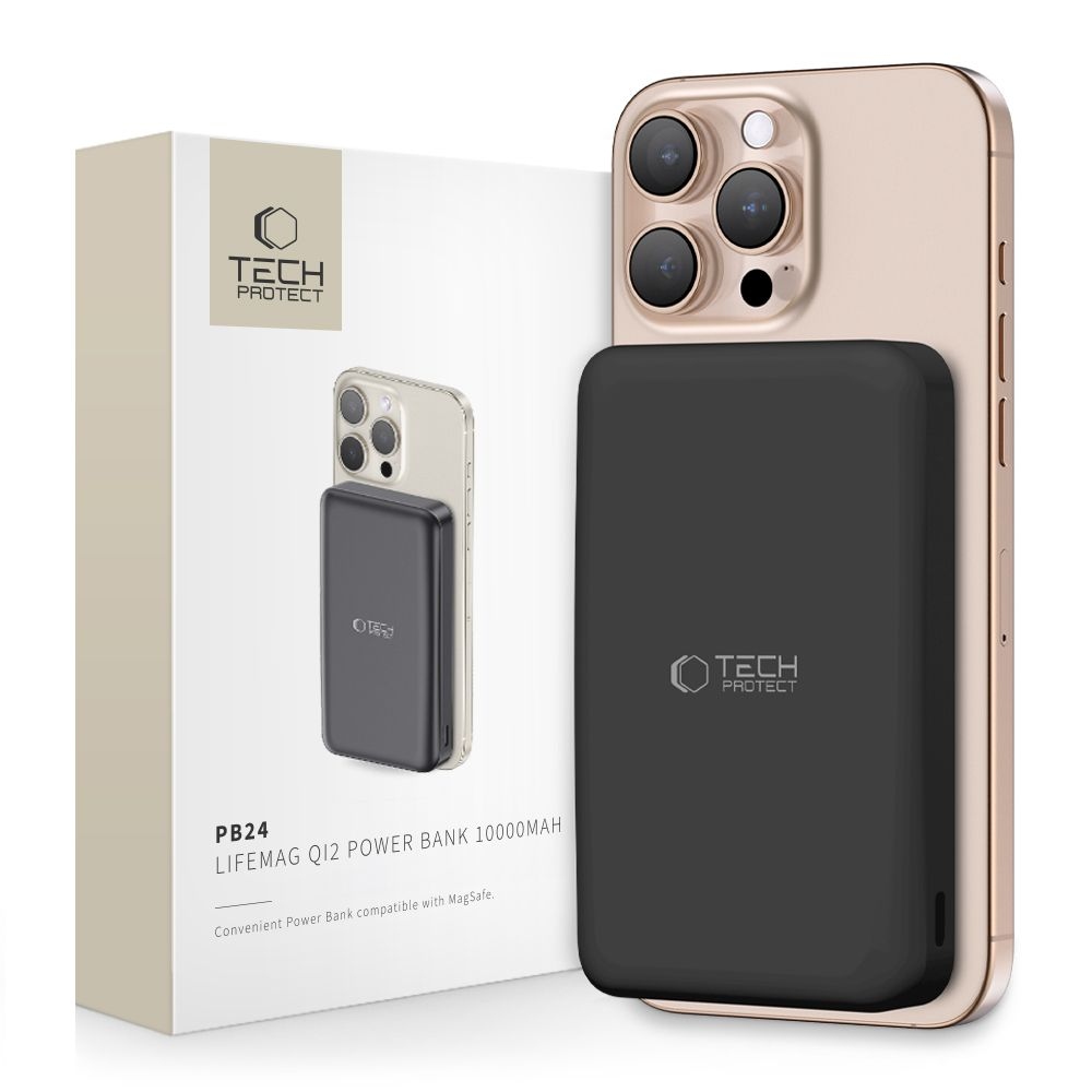 Tech-Protect PB24 LifeMag Qi2 MagSafe Powerbank 10000mAh 15W - fekete színben