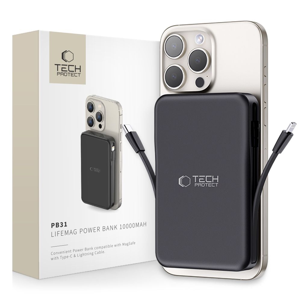 Tech-Protect PB31 LifeMag MagSafe Powerbank 10000 mAh 15W - fekete színben