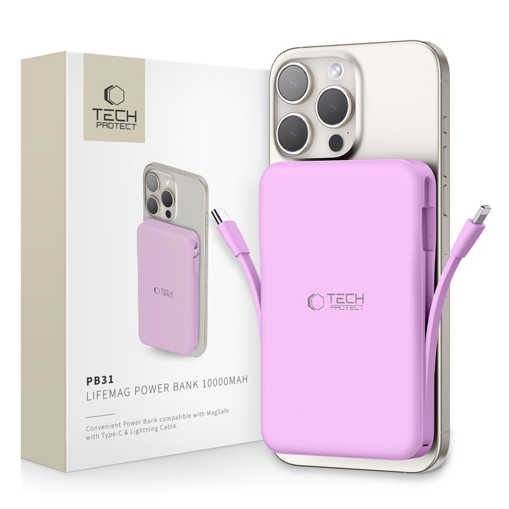 Tech-Protect PB31 LifeMag MagSafe Powerbank 10000 mAh 15W - sötét rózsaszínű