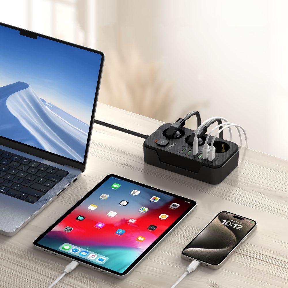 Tech-Protect PC3X6 hosszabbító kábel 3 csatlakozóval 3 USB-A és 3 USB-C 2 m - fekete