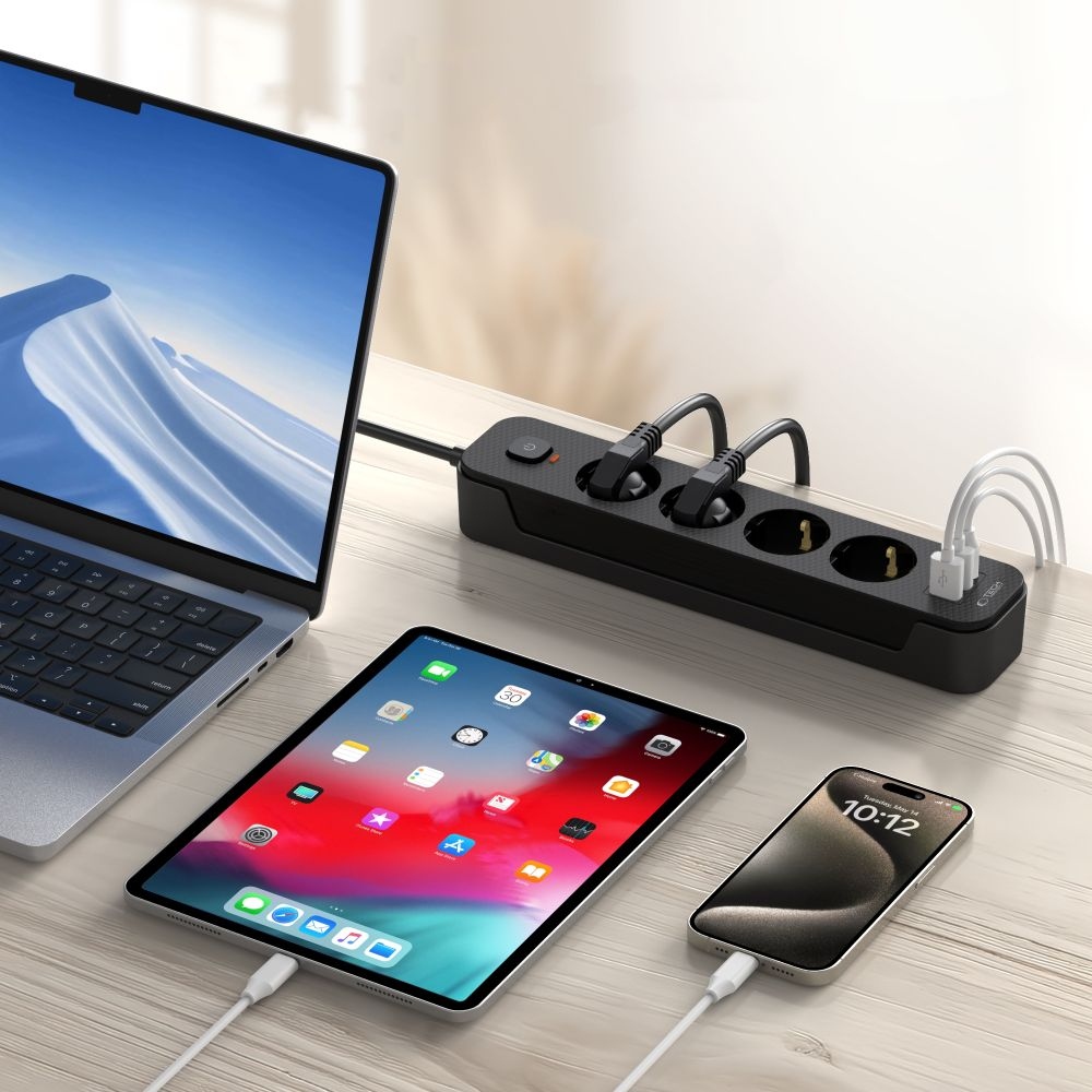 Tech-Protect PC4X3 hosszabbító kábel 4 csatlakozóval 2 USB-A és 1 USB-C 2m - fekete