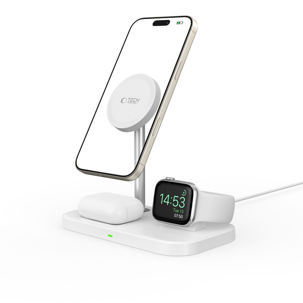 Tech-Protect QI15W-A22 3 az 1-ben töltőállvány MagSafe-vel - fehér