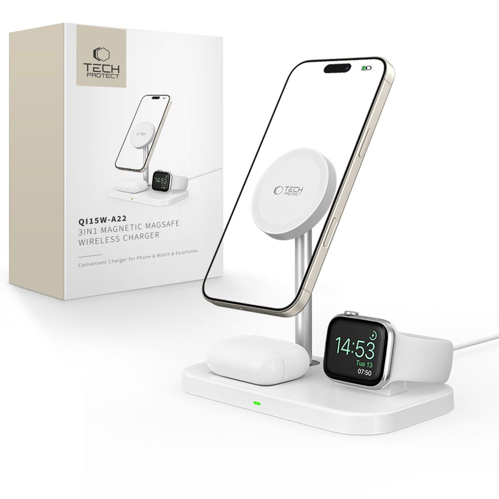 Tech-Protect QI15W-A22 3 az 1-ben töltőállvány MagSafe-vel - fehér