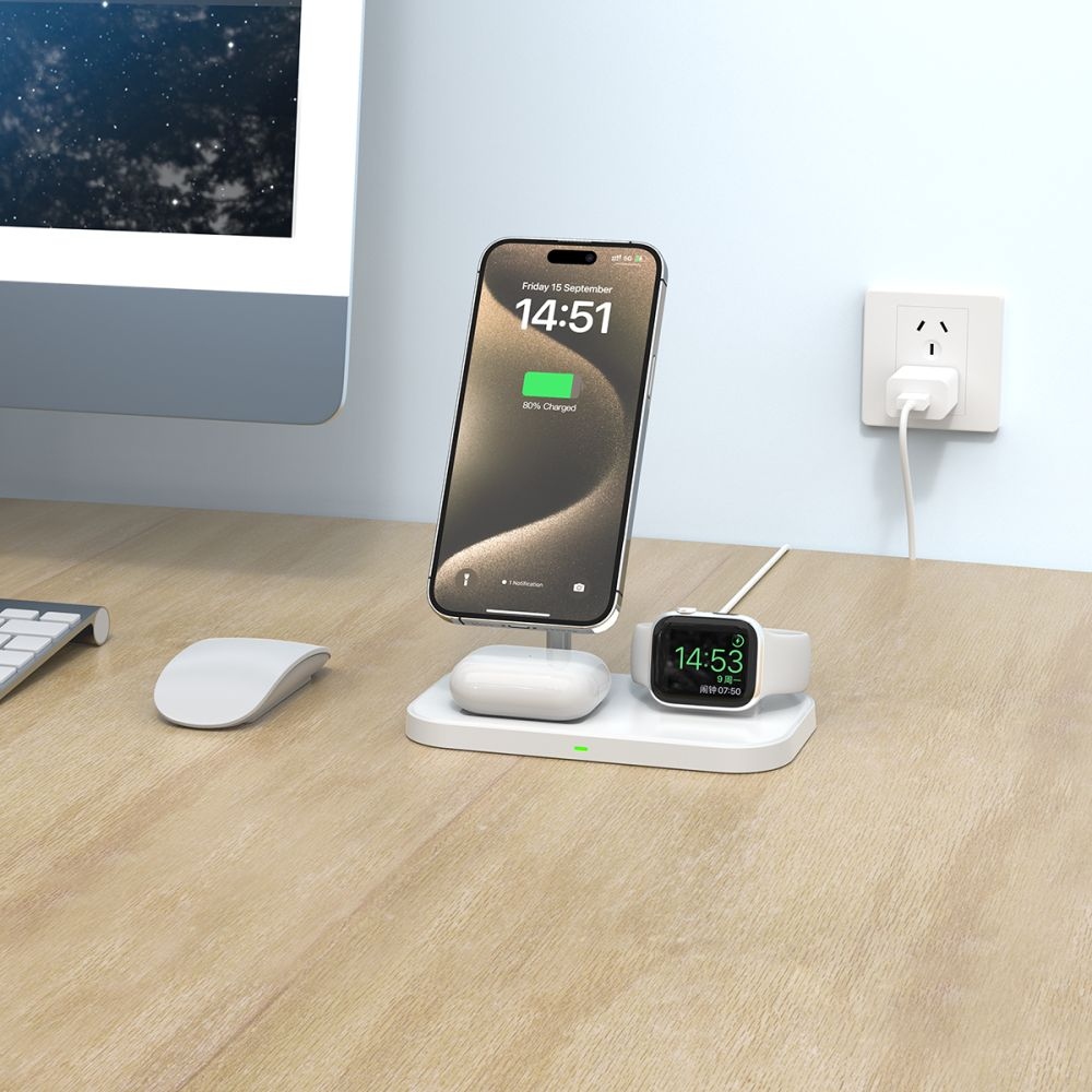 Tech-Protect QI15W-A22 3 az 1-ben töltőállvány MagSafe-vel - fehér