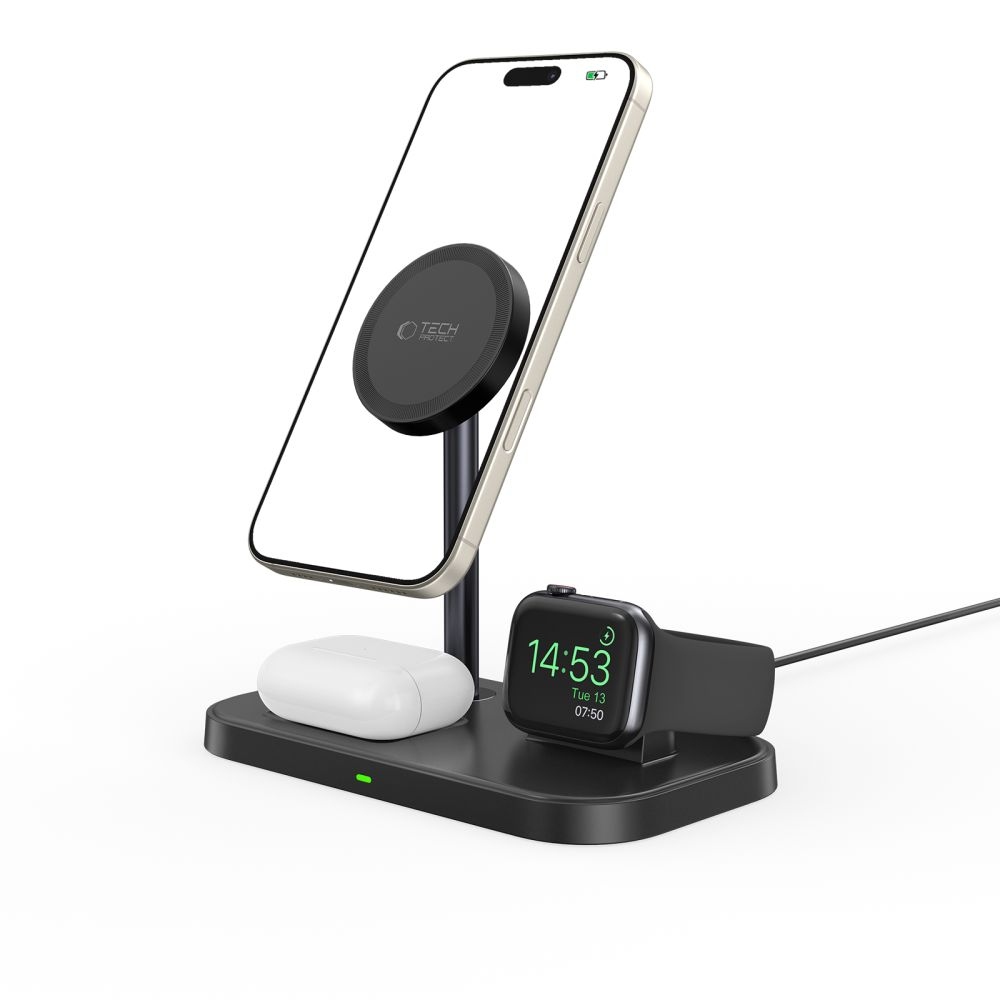 Tech-Protect QI15W-A22 3 az 1-ben töltőállvány MagSafe-vel - fekete