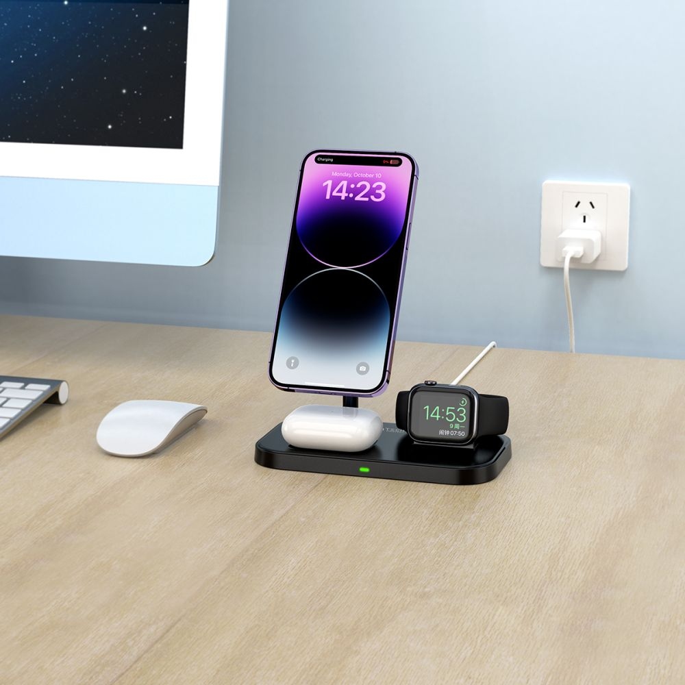 Tech-Protect QI15W-A22 3 az 1-ben töltőállvány MagSafe-vel - fekete