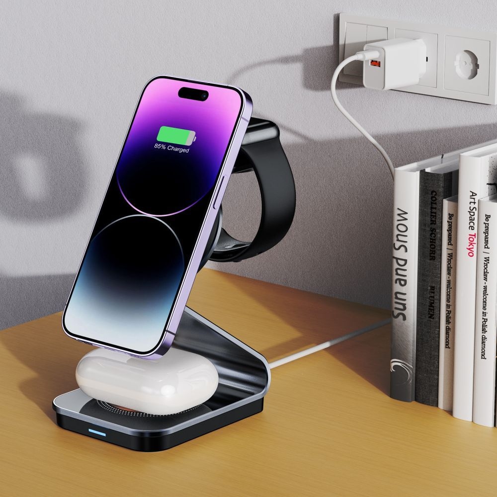 Tech-Protect QI15W-A29 3 az 1-ben utazási töltőállvány MagSafe-vel - Fekete