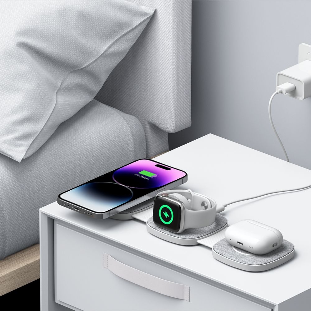 Tech-Protect QI15W-A32 3 az 1-ben utazási töltőállvány MagSafe-rel - szürke