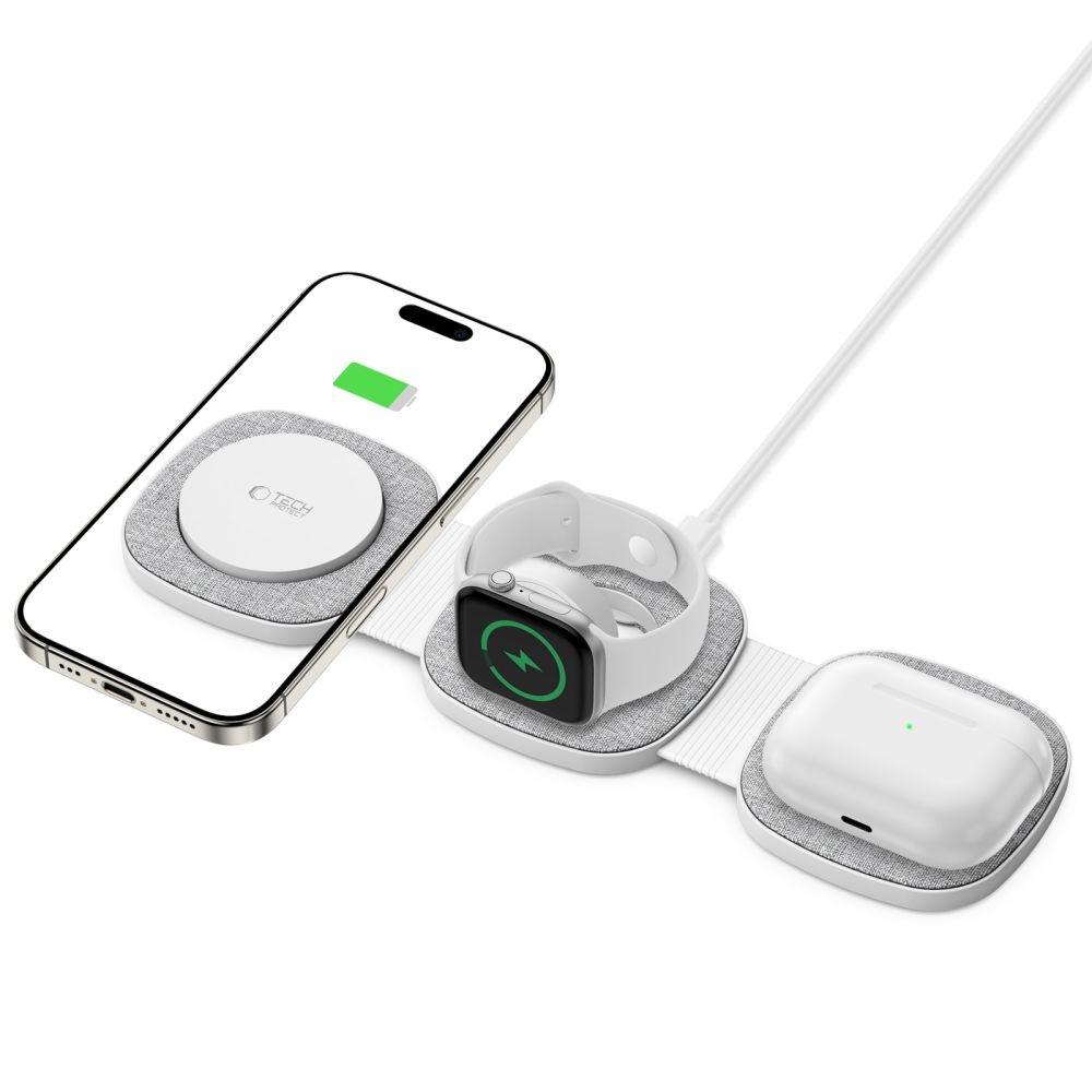 Tech-Protect QI15W-A32 3 az 1-ben utazási töltőállvány MagSafe-rel - szürke