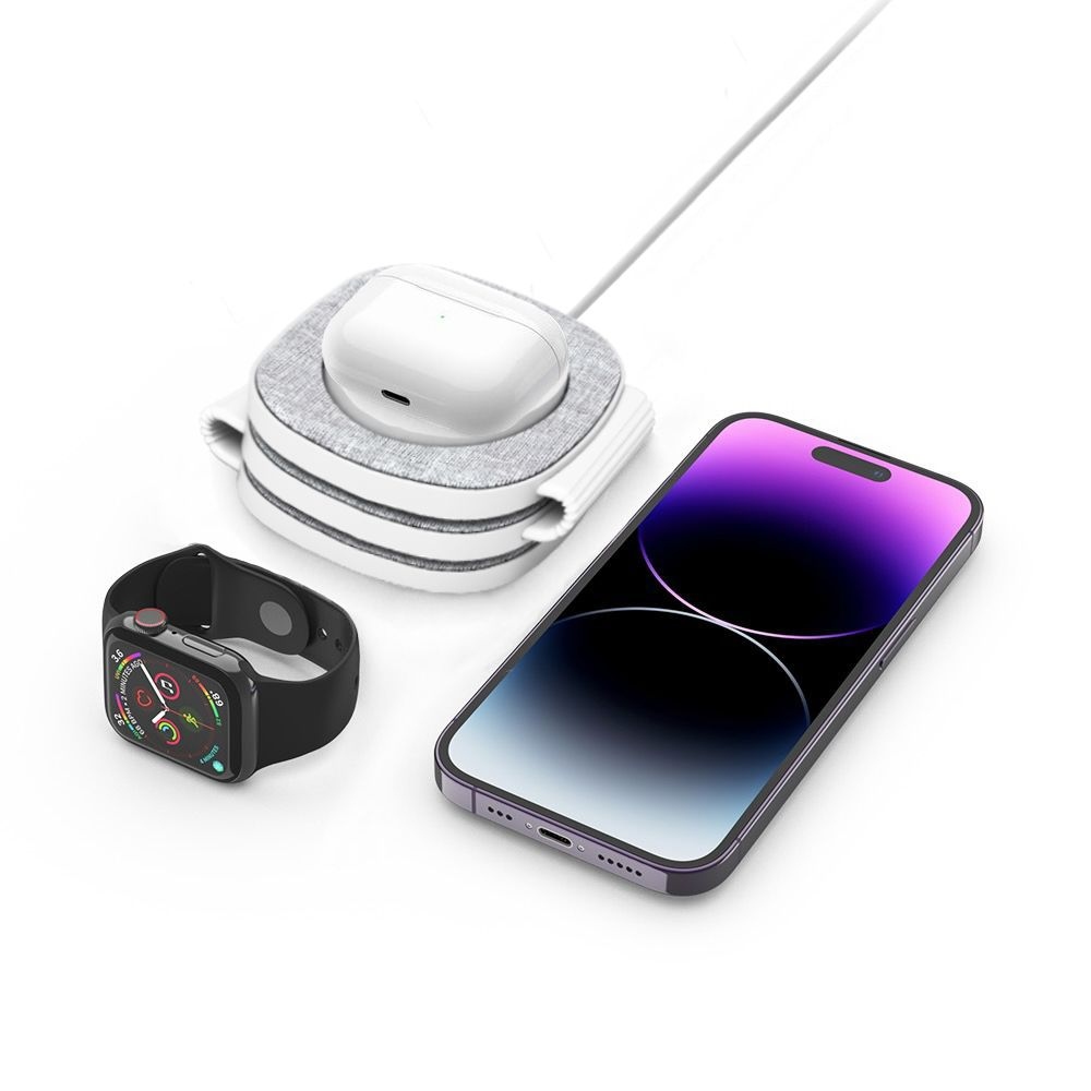 Tech-Protect QI15W-A32 3 az 1-ben utazási töltőállvány MagSafe-rel - szürke