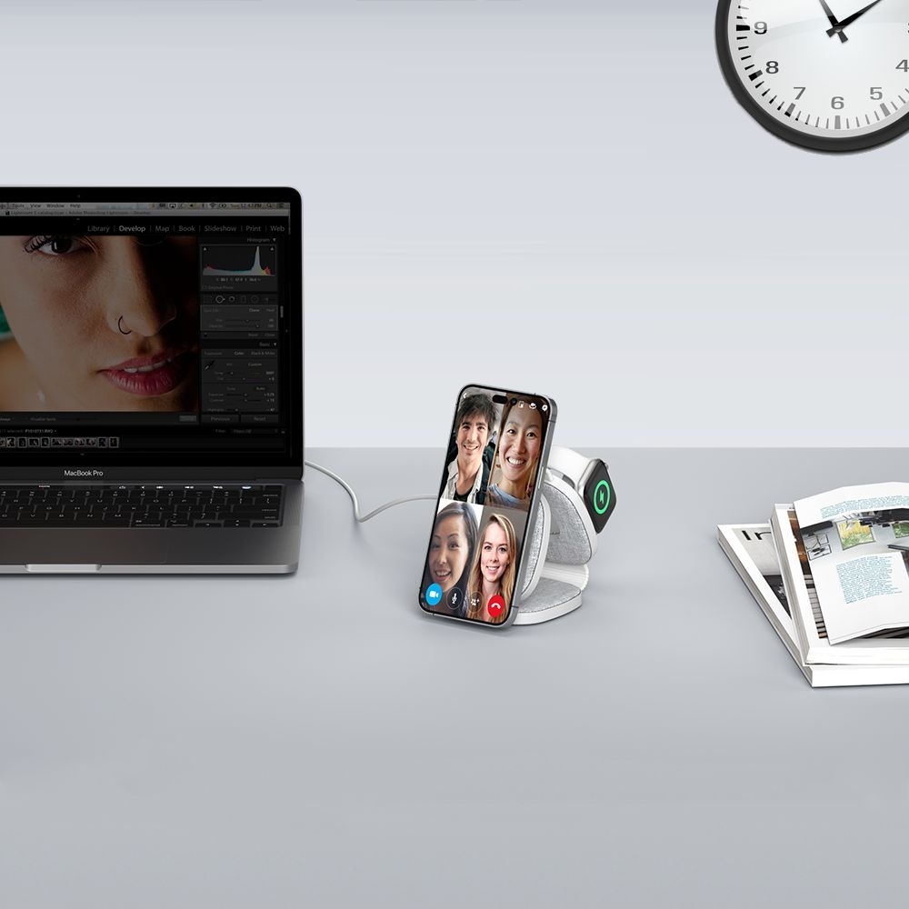 Tech-Protect QI15W-A32 3 az 1-ben utazási töltőállvány MagSafe-rel - szürke