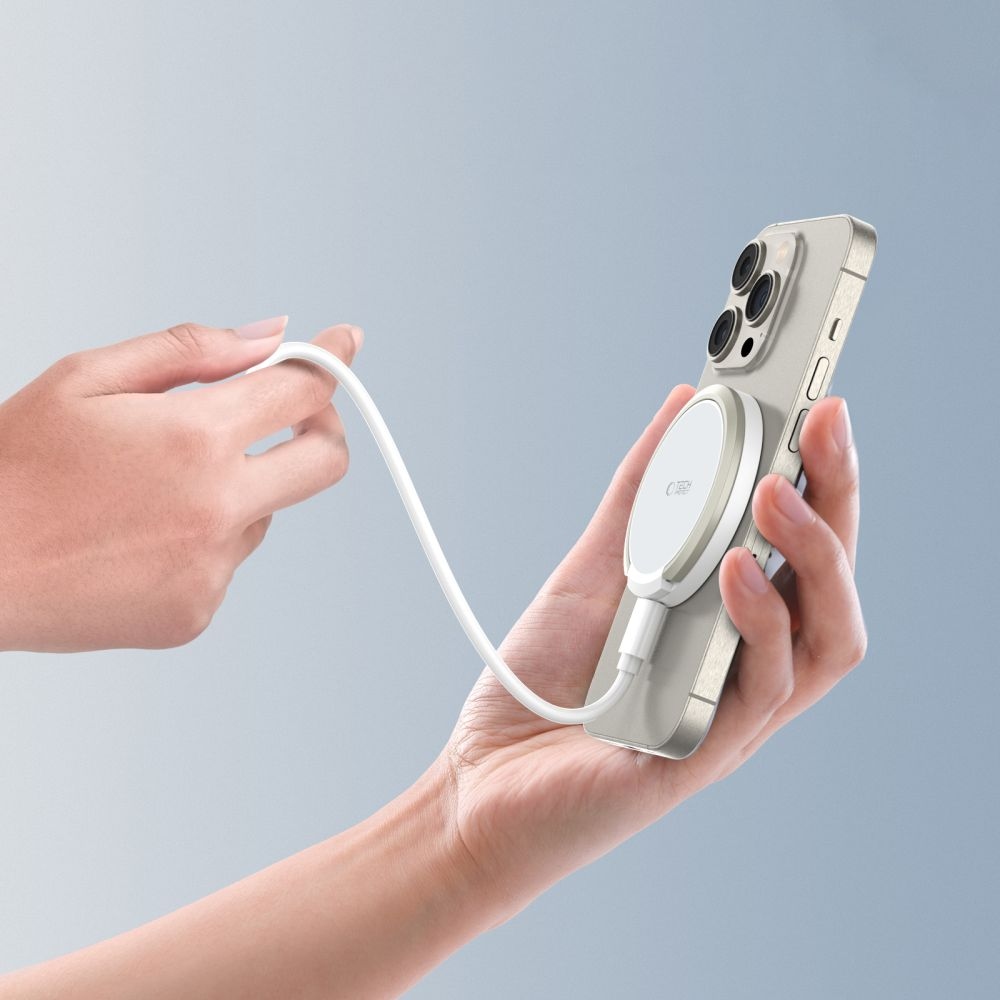Tech-Protect QI15W-A33 vezeték nélküli MagSafe töltő állvánnyal - fehér színben
