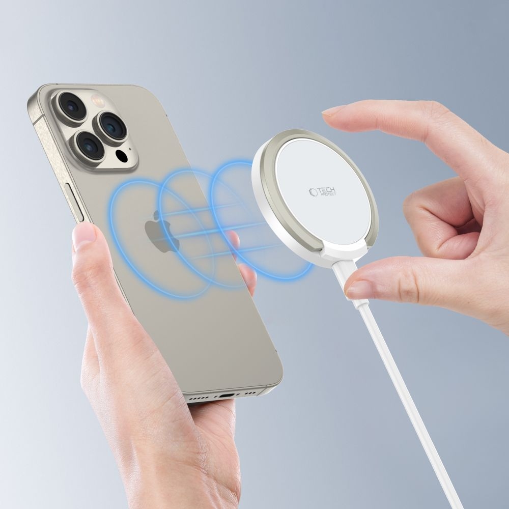 Tech-Protect QI15W-A33 vezeték nélküli MagSafe töltő állvánnyal - fehér színben
