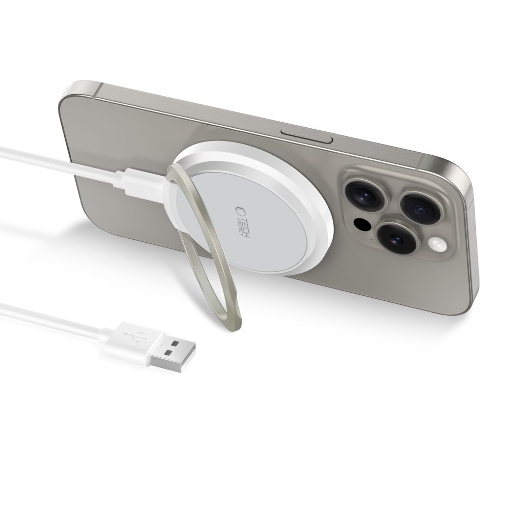 Tech-Protect QI15W-A33 vezeték nélküli MagSafe töltő állvánnyal - fehér színben