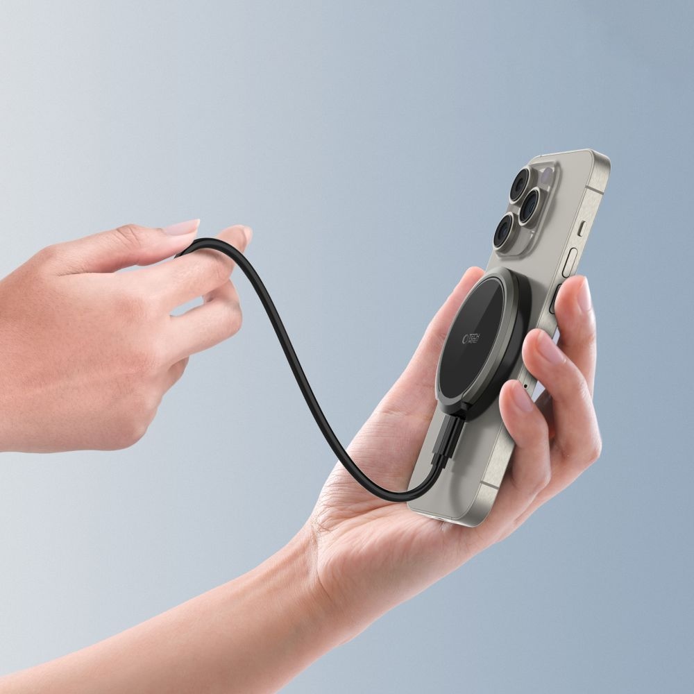 Tech-Protect QI15W-A33 vezeték nélküli MagSafe töltő állvánnyal - Fekete