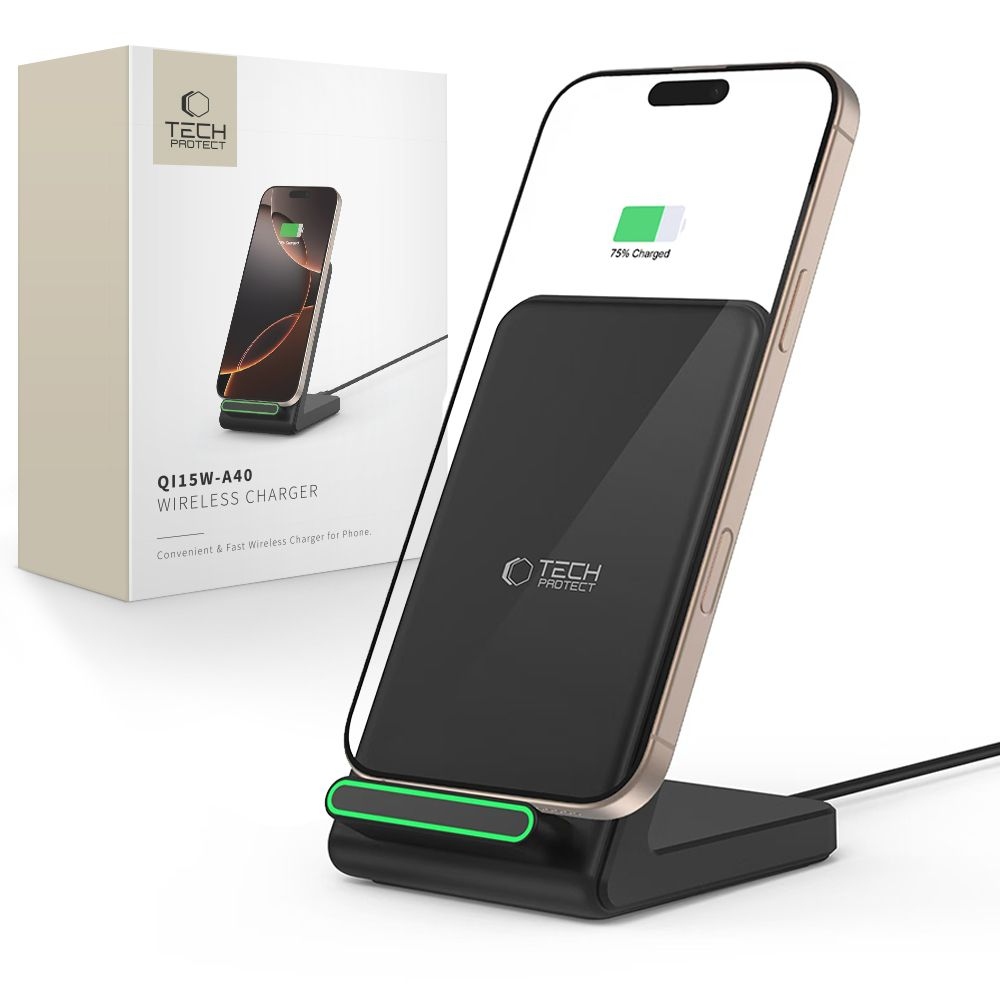 Tech-Protect QI15W-A40 vezeték nélküli töltőállvány - Fekete