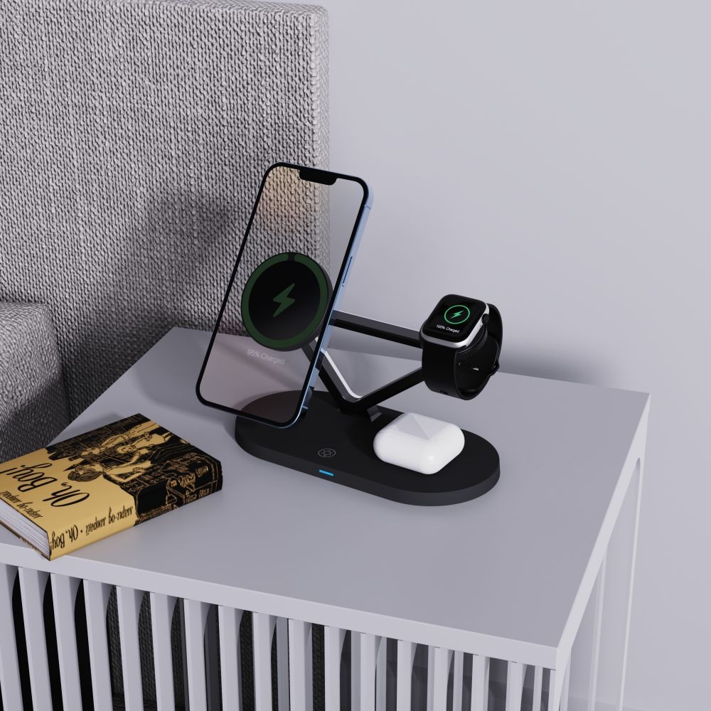 Tech-Protect QI15W-A41 3in1 vezeték nélküli MagSafe töltőállvány - Fekete