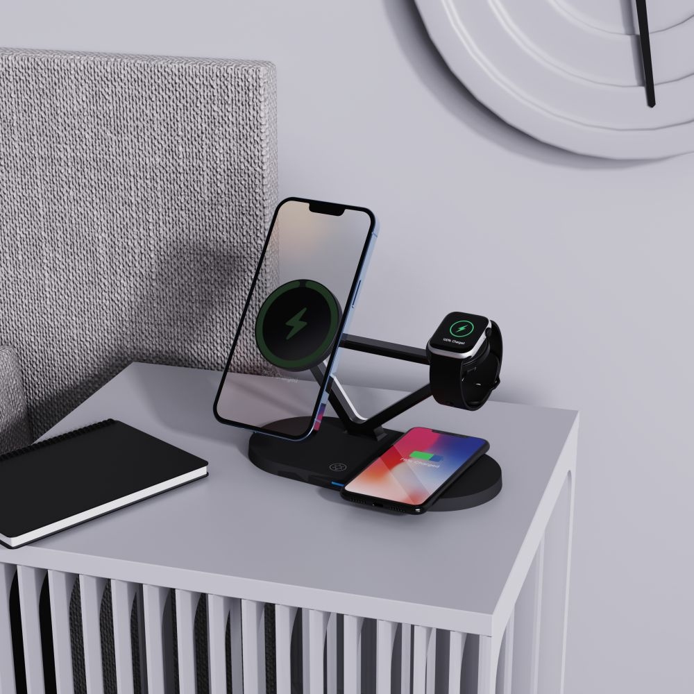 Tech-Protect QI15W-A41 3in1 vezeték nélküli MagSafe töltőállvány - Fekete