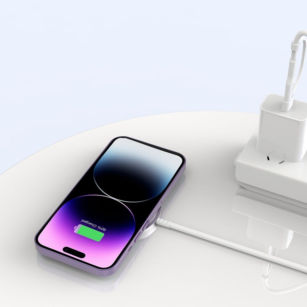 Tech-Protect QI15W-A44 vezeték nélküli MagSafe töltő USB-C és USB-A csatlakozóval - fehér színben