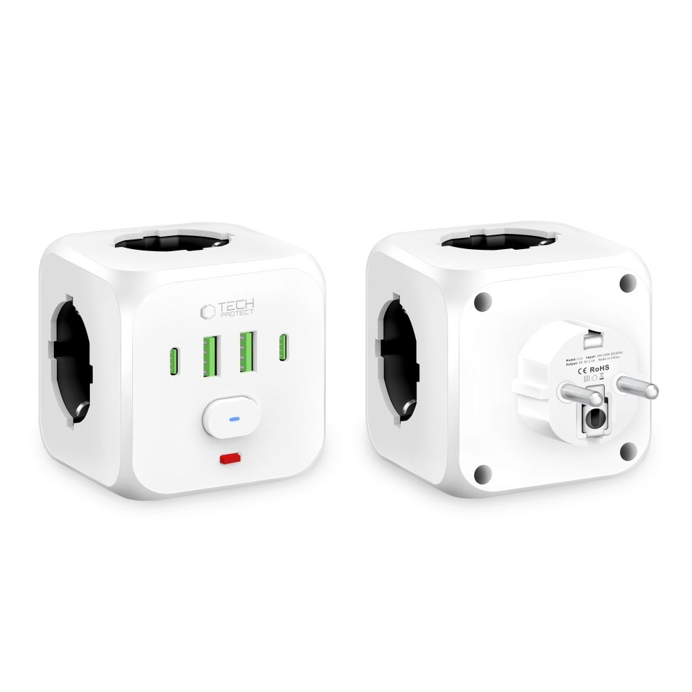 Tech-Protect C13 PCL3X4 aljzat 3x aljzat 2x USB-A 2x USB-C - fehér