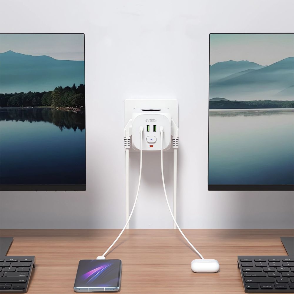 Tech-Protect C13 PCL3X4 aljzat 3x aljzat 2x USB-A 2x USB-C - fehér