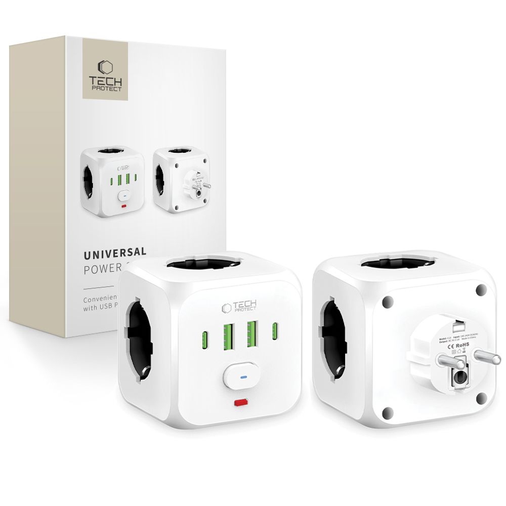 Tech-Protect C13 PCL3X4 aljzat 3x aljzat 2x USB-A 2x USB-C - fehér