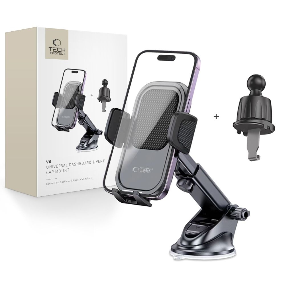 Tech-Protect V6 univerzális autós telefontartó műszerfalra és szellőzésre - fekete színben