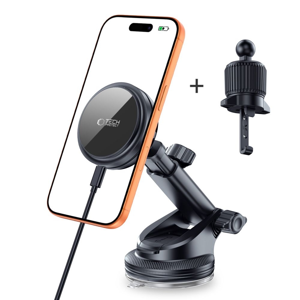 Tech-Protect V9 ArcticBoost MagSafe autós tartó Qi2.2 25W vezeték nélküli töltéssel - Fekete