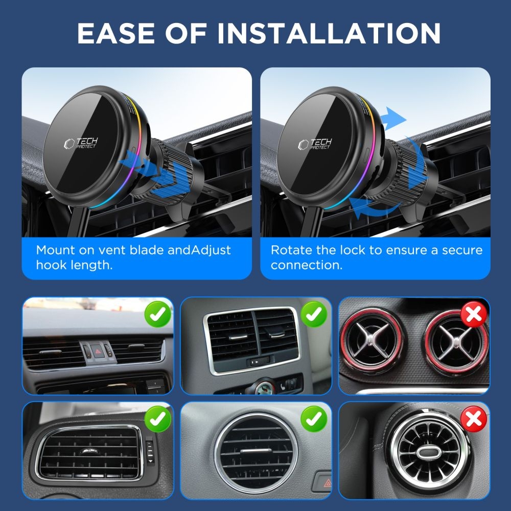 Tech-Protect V9 ArcticBoost MagSafe autós tartó Qi2.2 25W vezeték nélküli töltéssel - Fekete