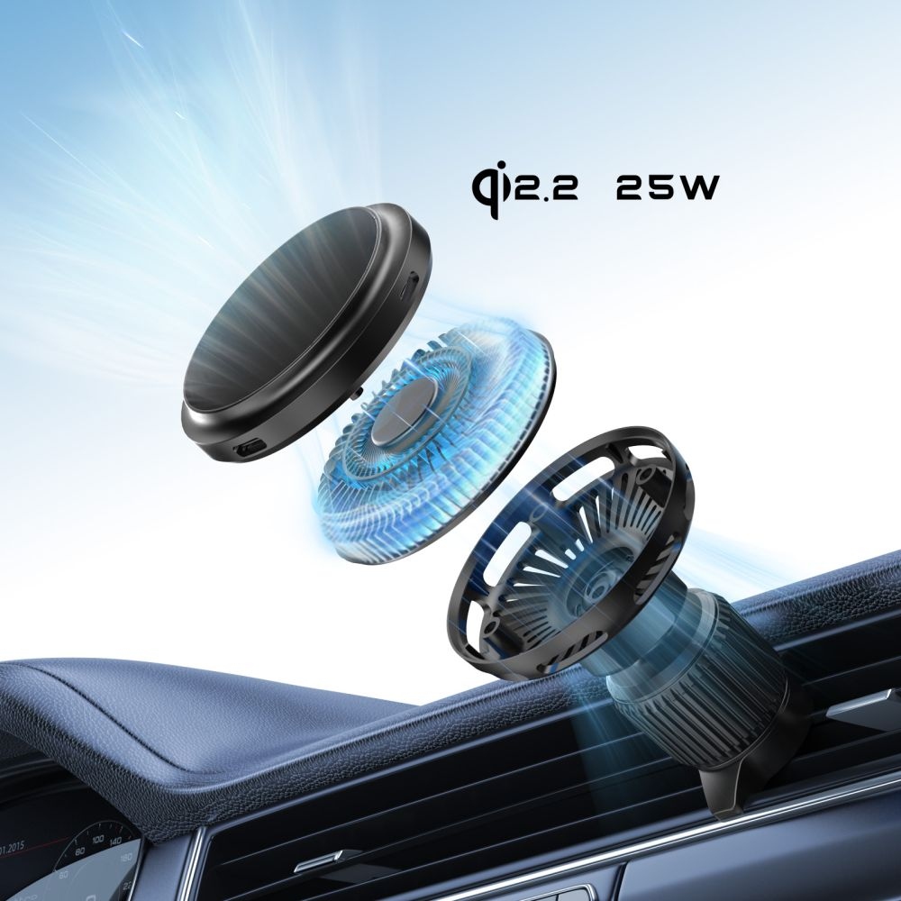 Tech-Protect V9 ArcticBoost MagSafe autós tartó Qi2.2 25W vezeték nélküli töltéssel - Fekete