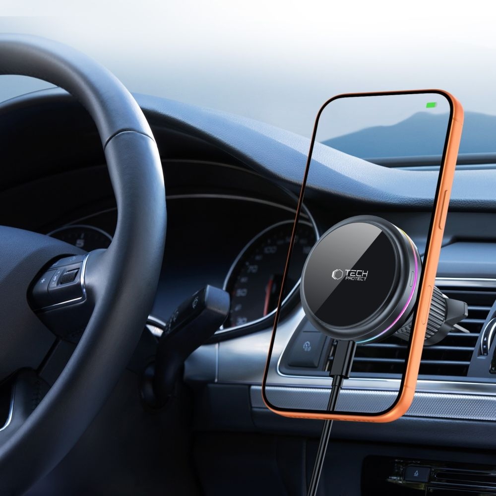 Tech-Protect V9 ArcticBoost MagSafe autós tartó Qi2.2 25W vezeték nélküli töltéssel - Fekete