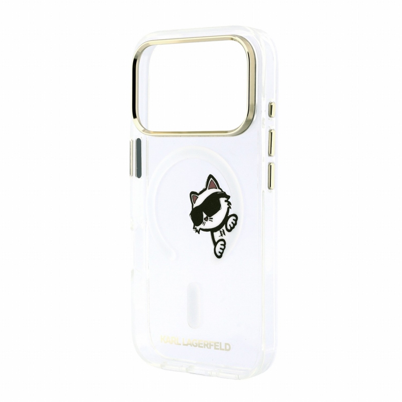 Karl Lagerfeld IML Choupette Peekaboo Magsafe hátsó tok iPhone 18 Pro-hoz, átlátszó