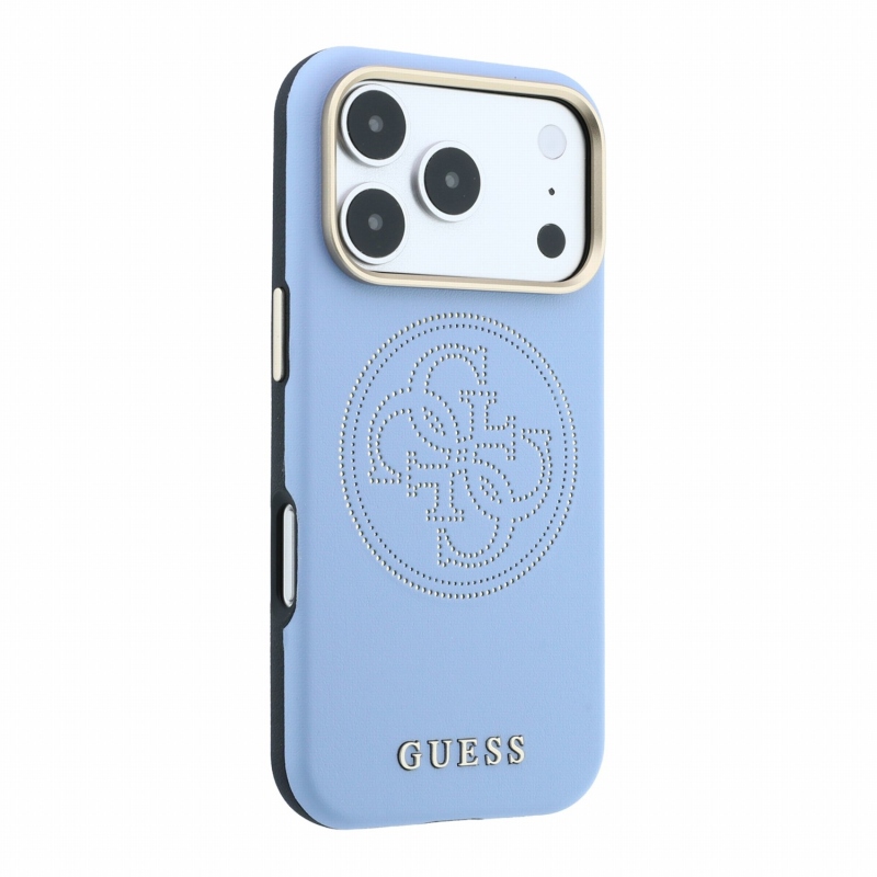 Guess PU Semi Wrap perforált 4G logós MagSafe hátsó tok iPhone 18 Pro-hoz, kék