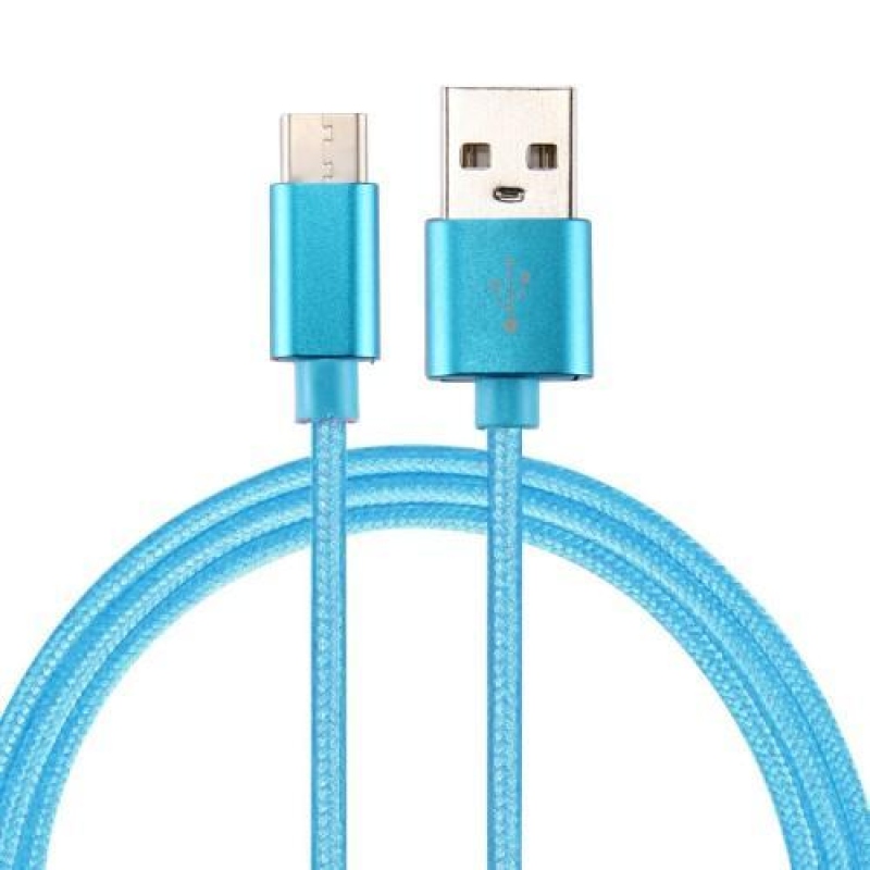 Szövött textúrájú micro USB Type-C kábel szinkronizáláshoz és töltéshez / 3m - kék