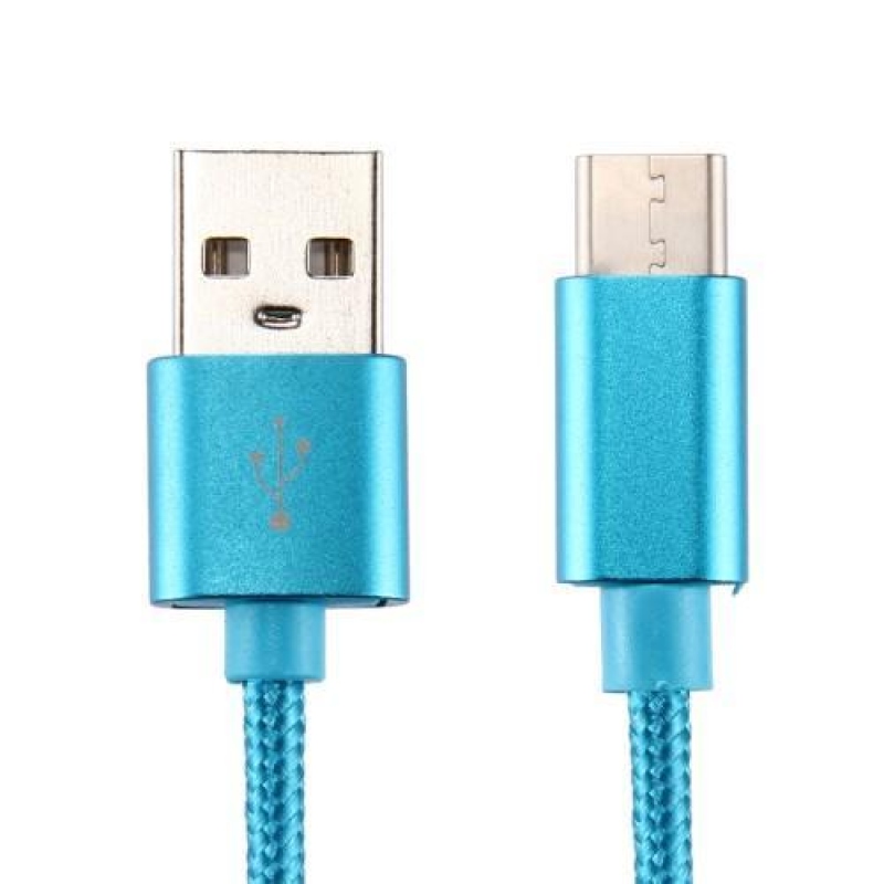 Szövött textúrájú micro USB Type-C kábel szinkronizáláshoz és töltéshez / 3m - kék