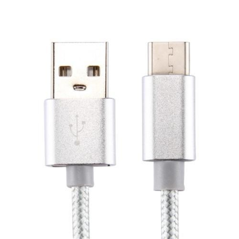 Szövött textúrájú micro USB Type-C kábel szinkronizáláshoz és töltéshez / 3m - ezüst