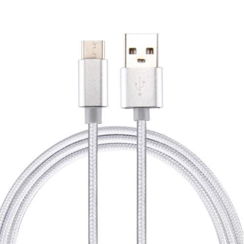Szövött textúrájú micro USB Type-C kábel szinkronizáláshoz és töltéshez / 3m - ezüst