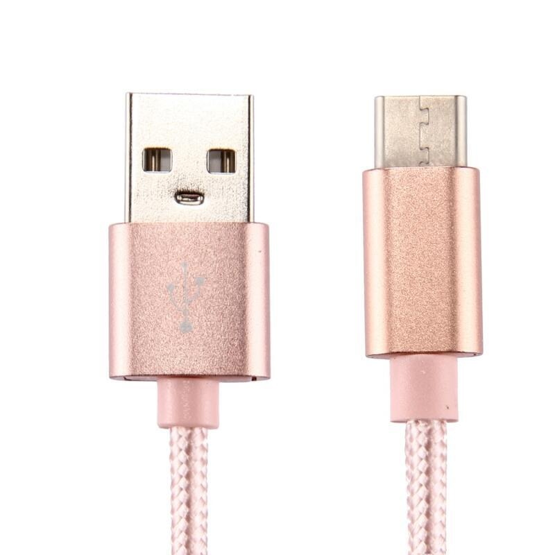 Szövött textúrájú micro USB C típusú kábel töltéshez és szinkronizáláshoz / 1m - rózsaarany
