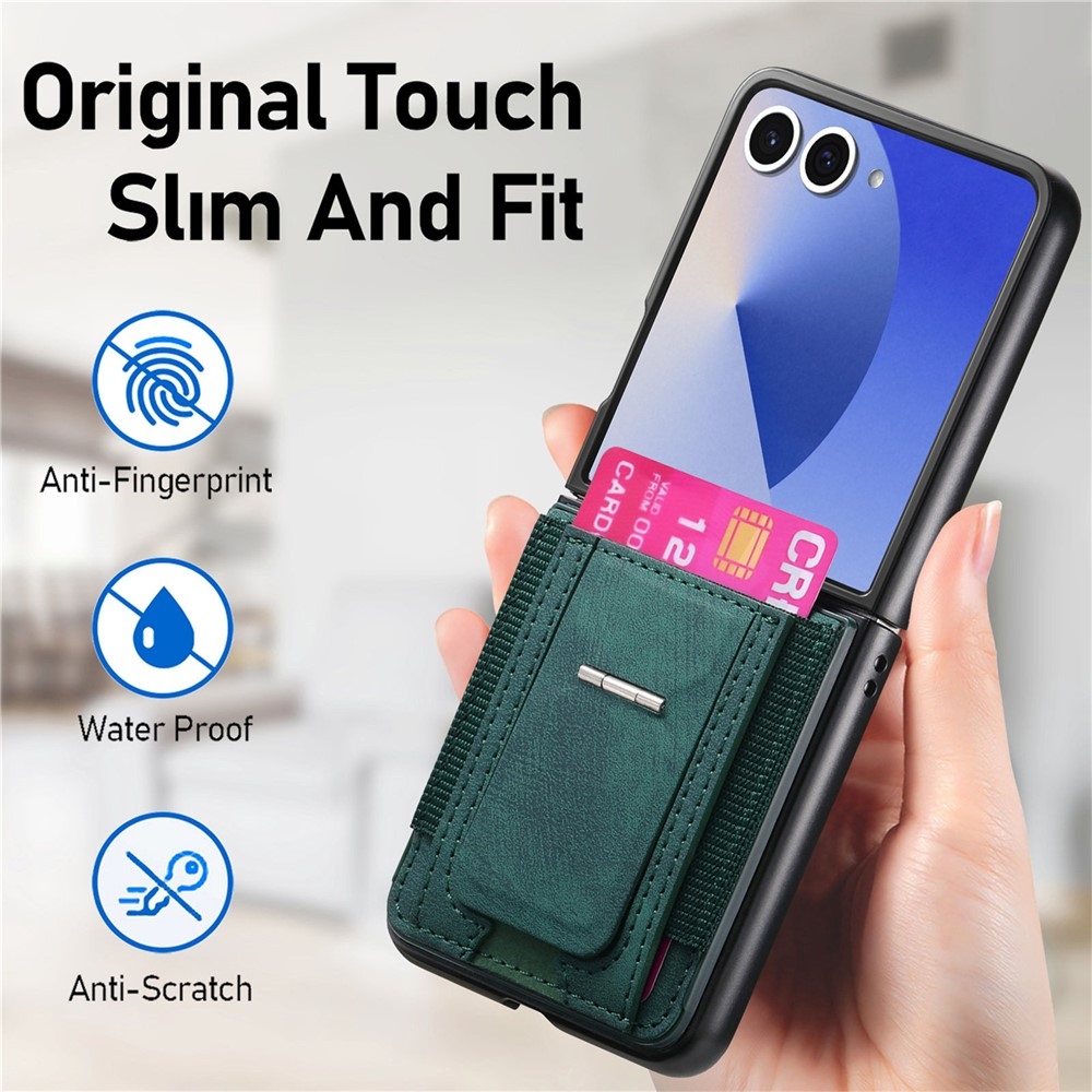 Fényűző műanyag borítás műbőrrel Samsung Galaxy Z Flip7 5G készülékre - zöld