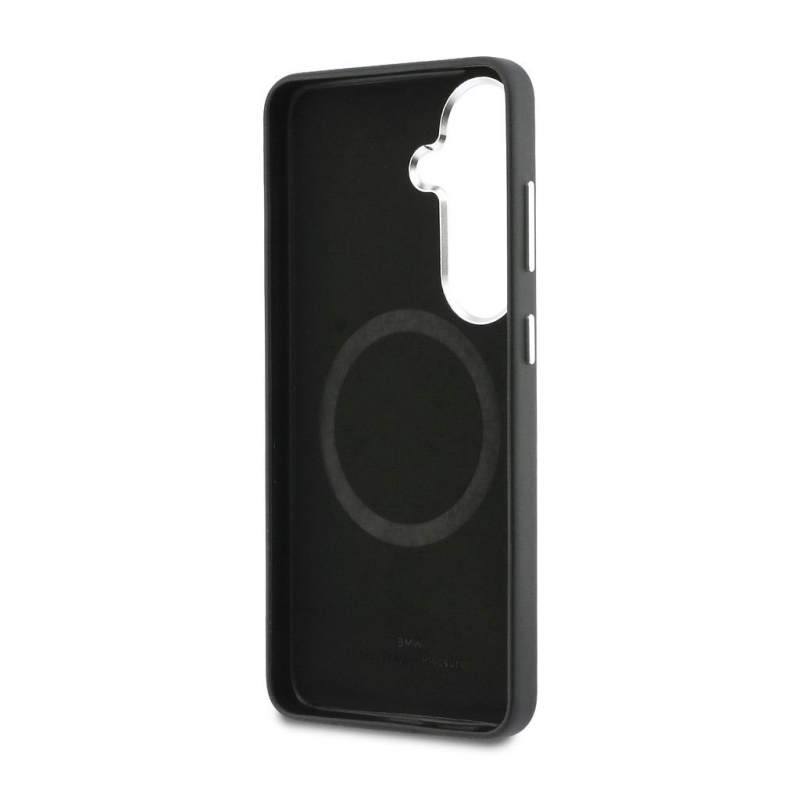 BMW Signature PU bőr fém logó logó mágneses hátlap Samsung Galaxy S26+ Fekete