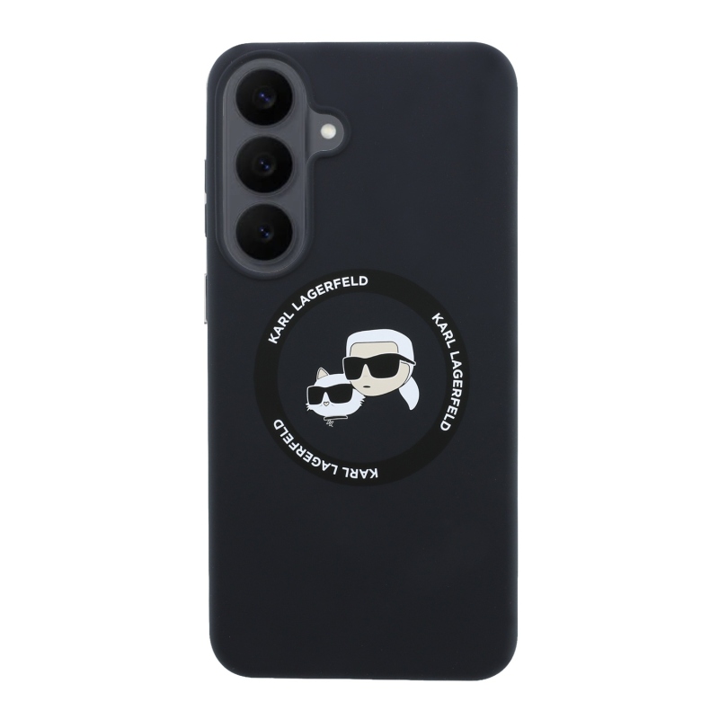 Karl Lagerfeld folyékony szilikon, kétoldalas, mágneses hátlap a Samsung Galaxy S26 FE-hez, fekete