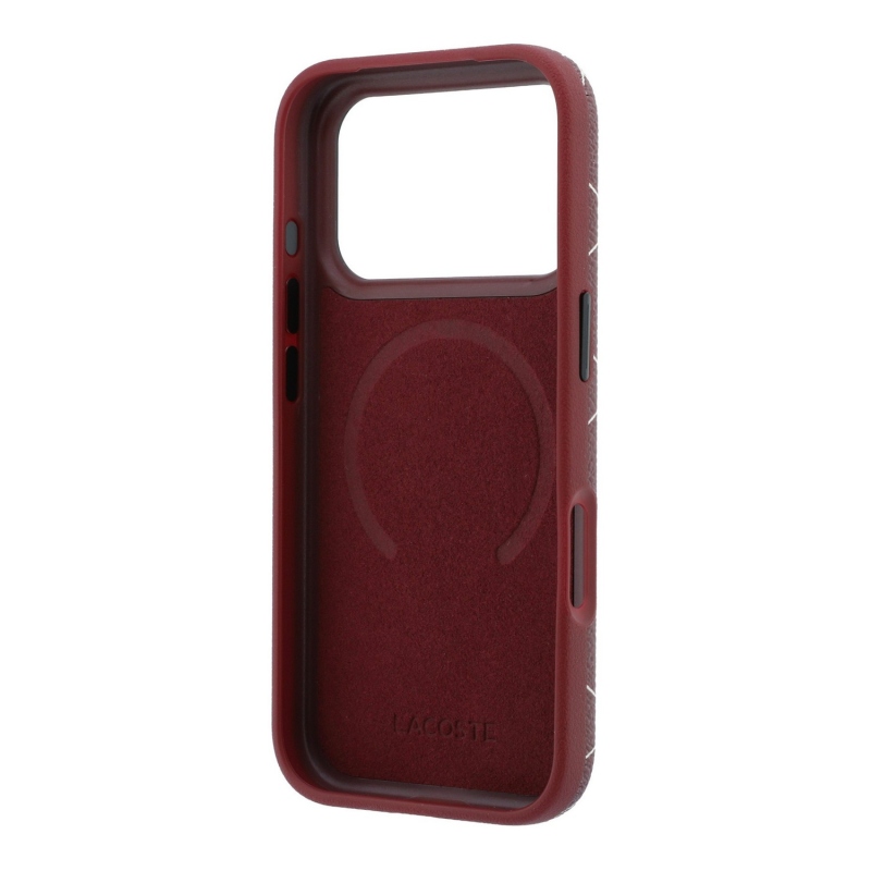 Lacoste PVC Semi Wrap Blend Ring Stand MagSafe hátsó tok iPhone 18 Pro-hoz, bordó