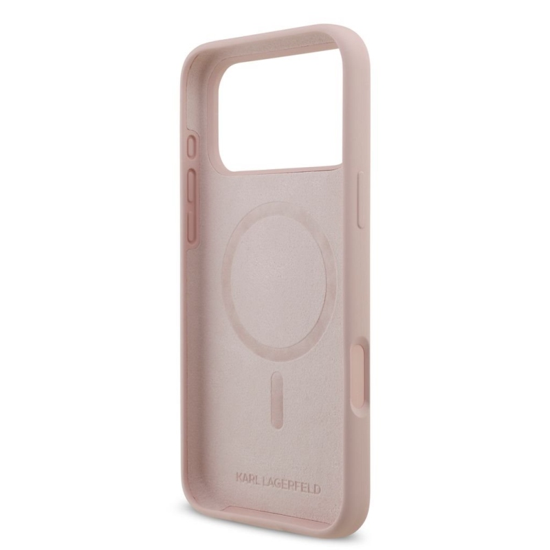 Karl Lagerfeld Liquid Silicone Karl és Choupette MagSafe hátsó tok iPhone 18 Pro Max-hoz, rózsaszín