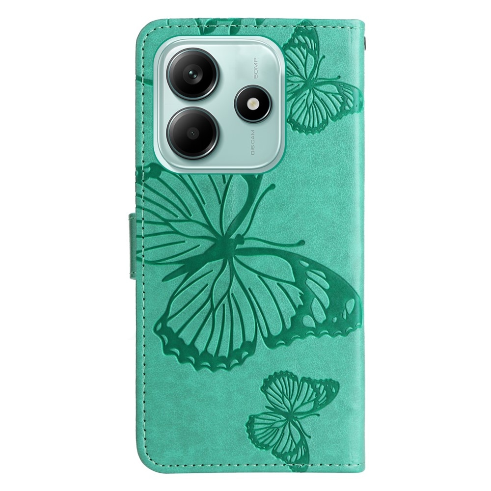 Nagy pillangó könyv tok a Xiaomi Redmi Note 14 5G-hez - teal színű